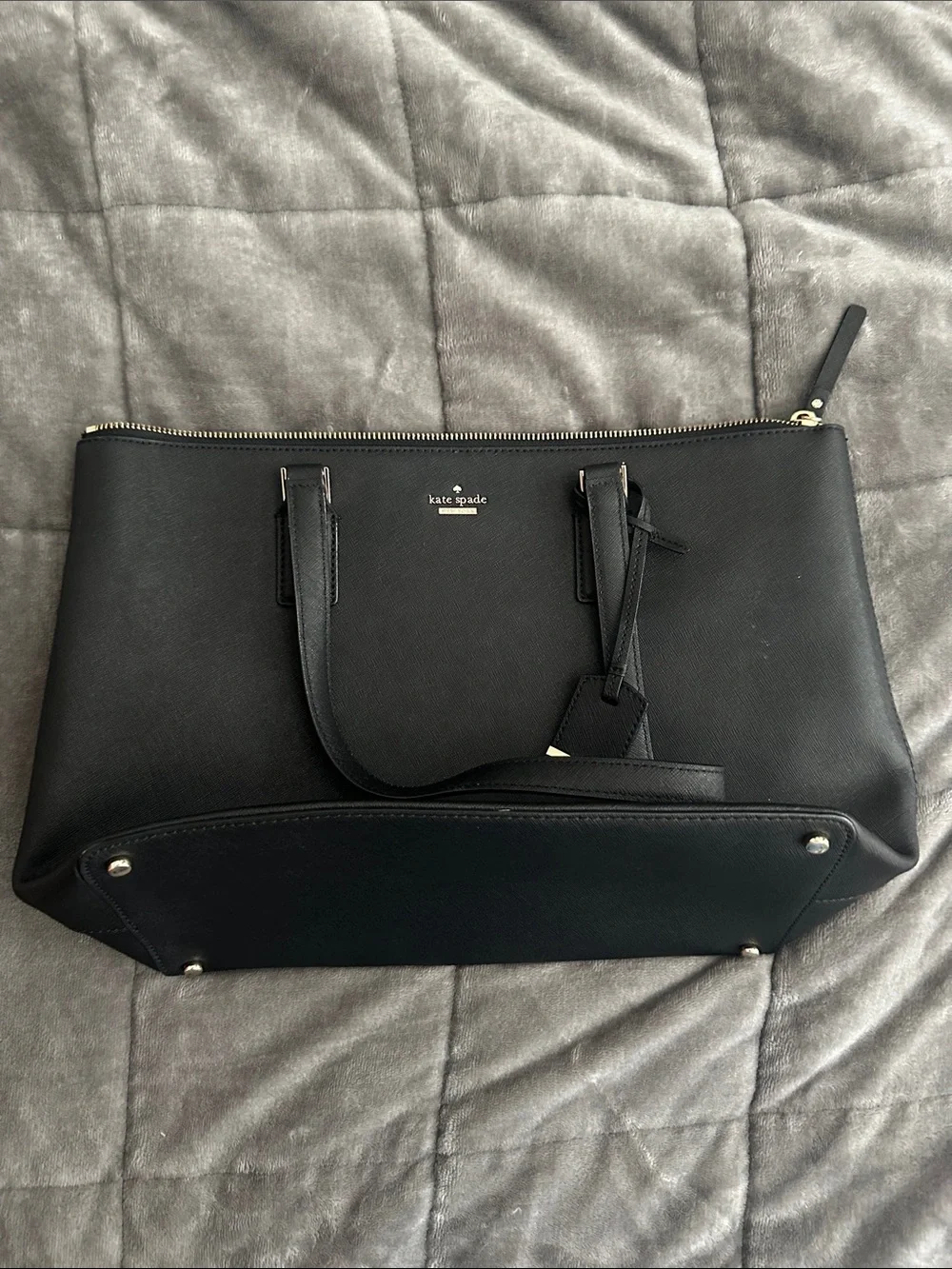 kate spade Black Leather Tote with Gold Hardware